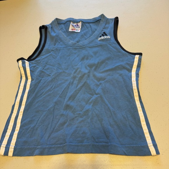 adidas Other - Vintage Y2K Adidas Girls Medium 8-10 Sleeveless Tank Top Blue 3-Stripe V-Neck